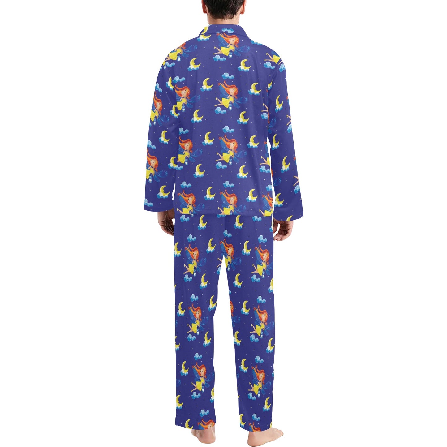 Fairy with Moon Print Pattern Men's Long Pajama Set