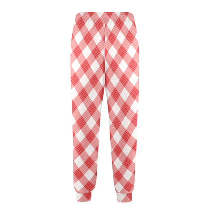 Gingham Red Pattern Print Design 01 Men's Casual Track Pants