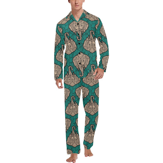 Boho Head Elephant Men's Long Pajama Set