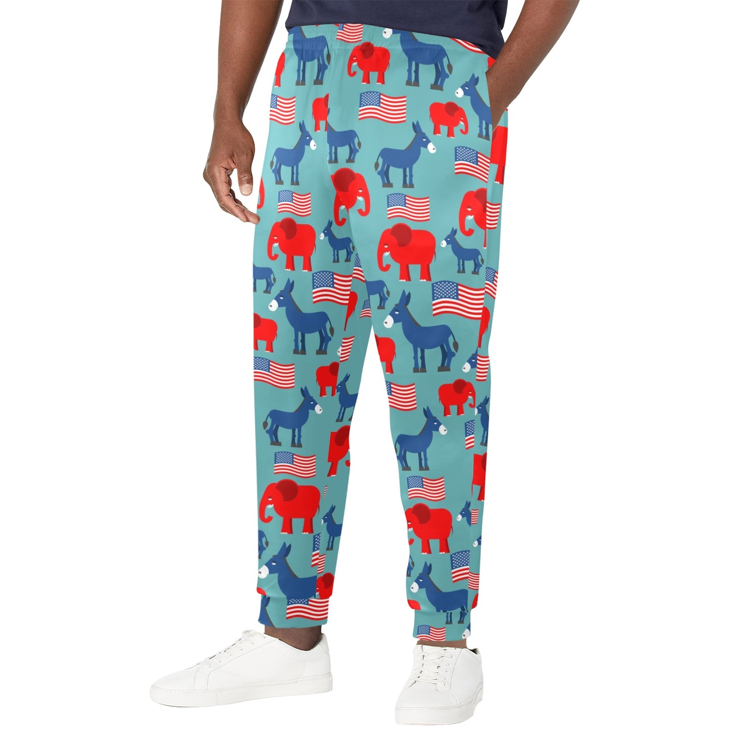 Donkey Red Elephant Pattern Print Design 03 Men's Casual Track Pants
