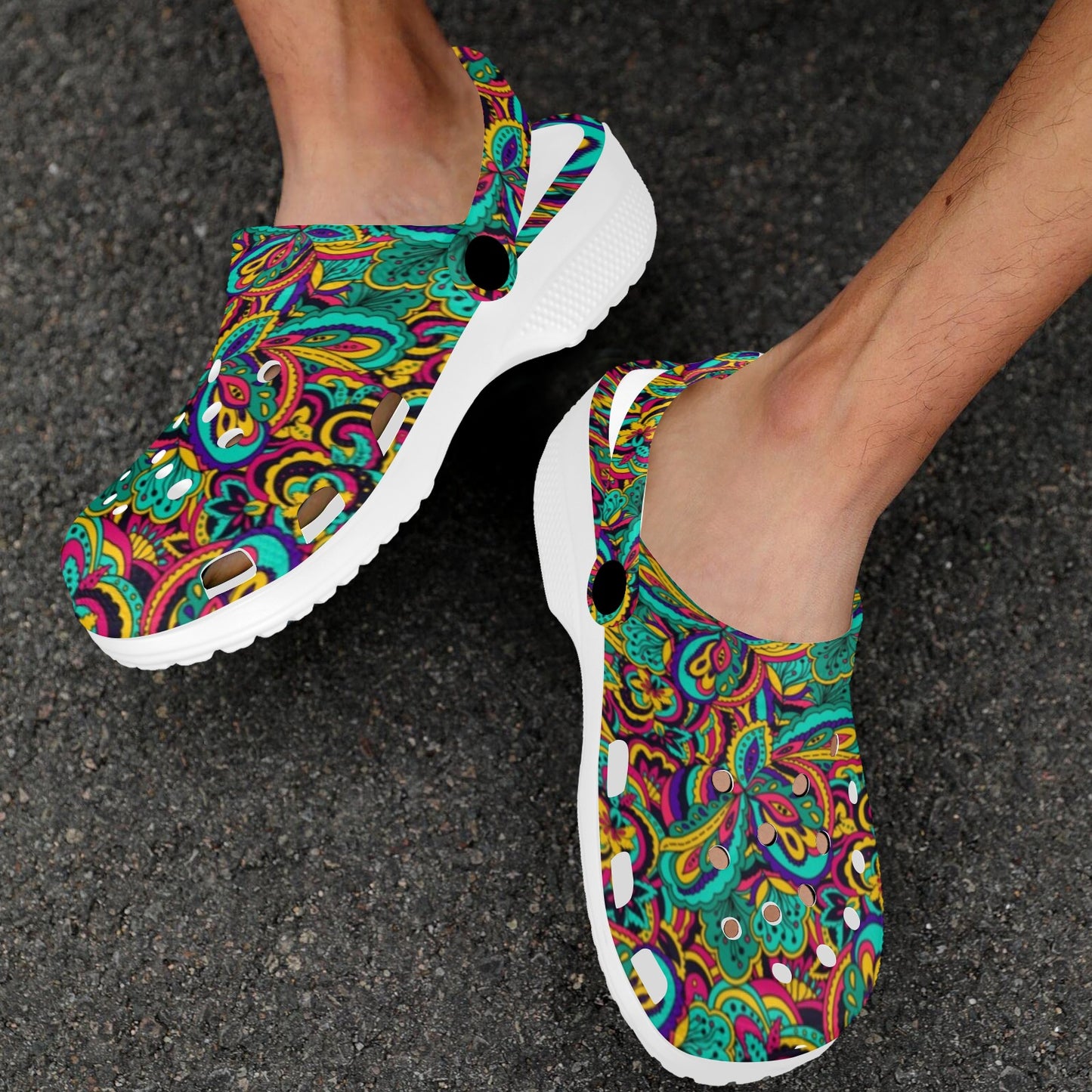 Psychedelic Trippy Floral Design Unisex Clogs Shoes