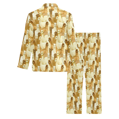 Alpaca Watercolor Design Themed Print Men's Long Pajama Set