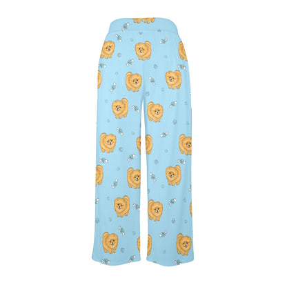 Pomeranians Pattern Print Design A03 Women's Wide Leg Lounge Pants