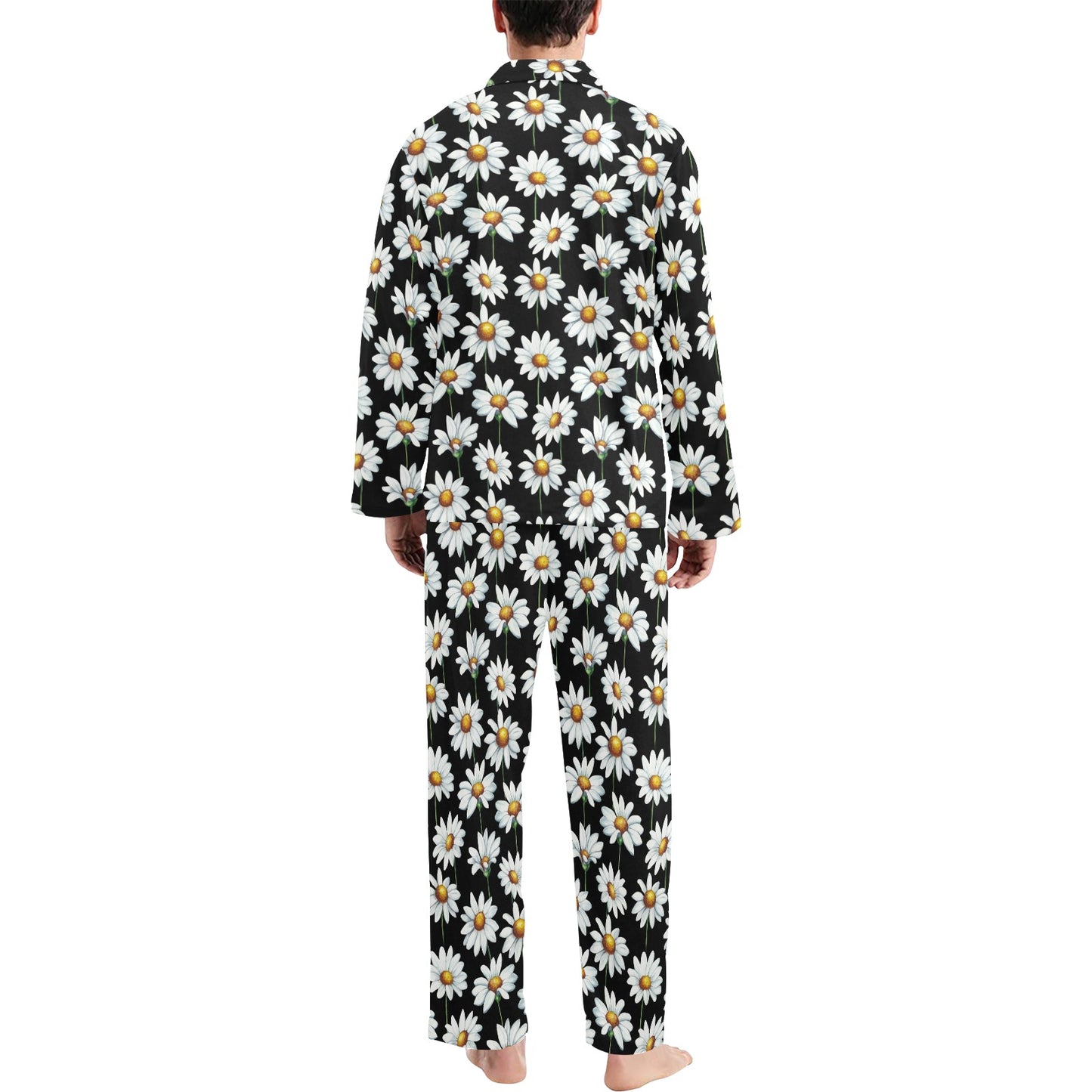 Daisy Print Pattern Men's Long Pajama Set