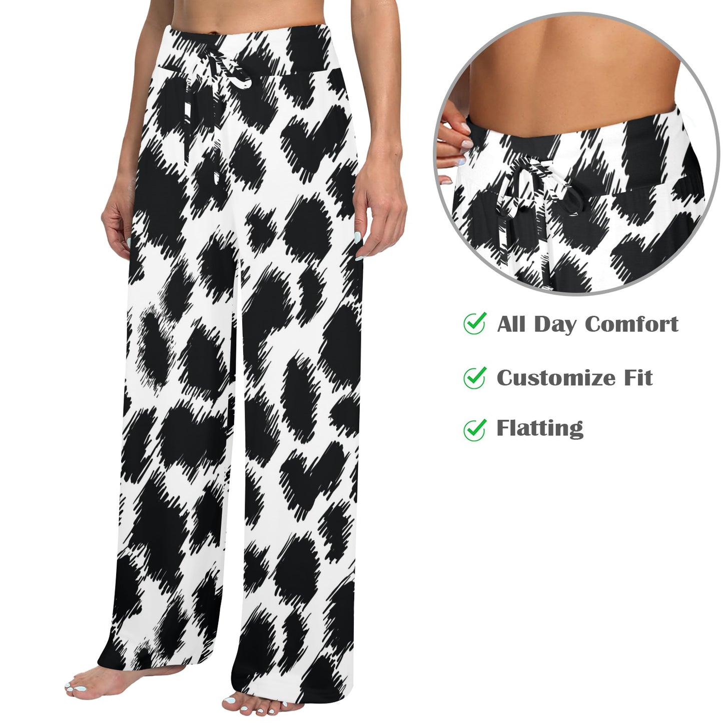 Cheetah Black Print Pattern Women's Wide Leg Lounge Pants