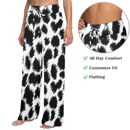 Cheetah Black Print Pattern Women's Wide Leg Lounge Pants