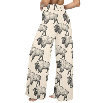Bison Pattern Print Design 02 Women's Wide Leg Lounge Pants