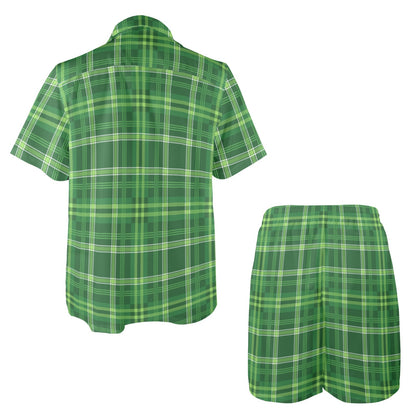 Irish Plaid Pattern Print Design 02 Men's Beach Shirt and Shorts Set