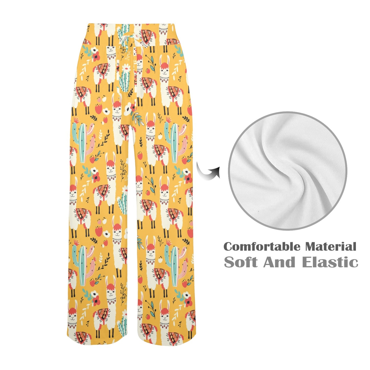 Llama Cute Themed Print Women's Wide Leg Lounge Pants