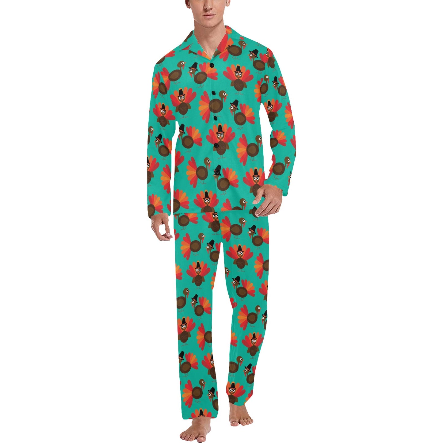 Turkey Print Design LKS402 Men's Long Pajama Set