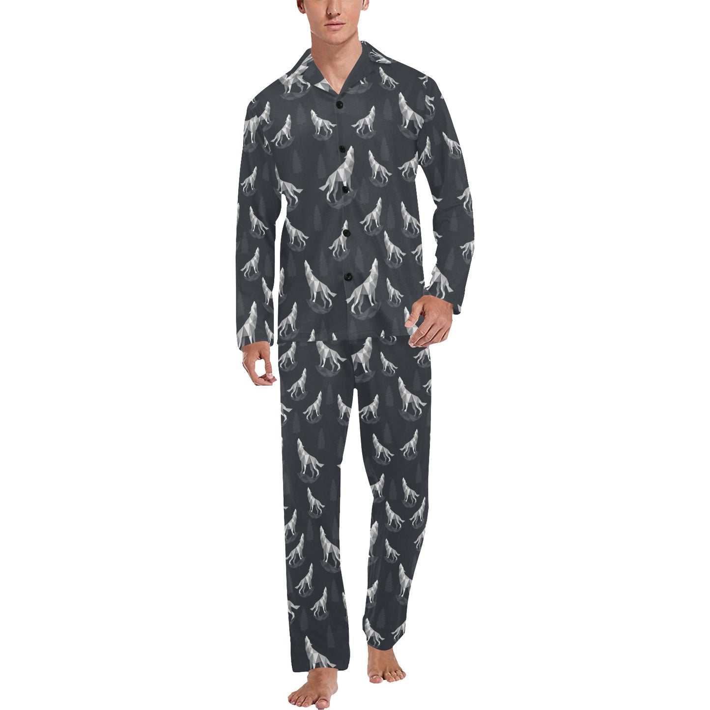 Wolf Print Design LKS303 Men's Long Pajama Set