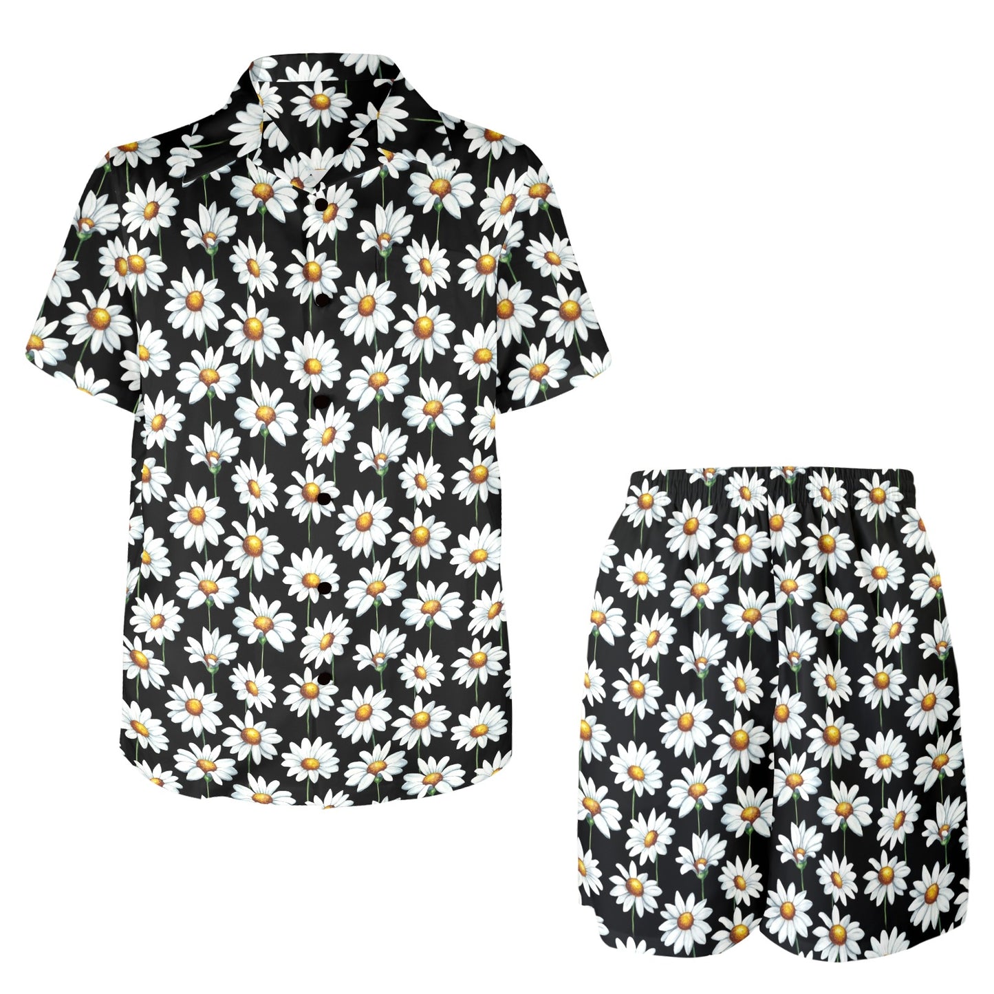 Daisy Print Pattern Men's Beach Shirt and Shorts Set