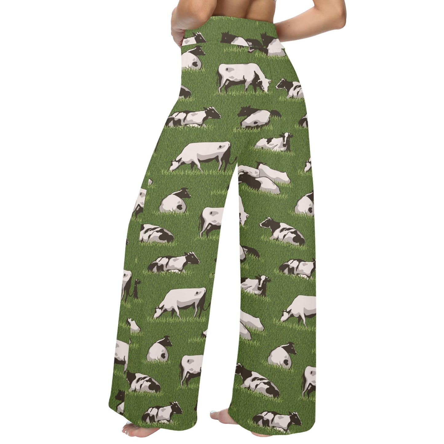 Cow on Grass Print Pattern Women's Wide Leg Lounge Pants