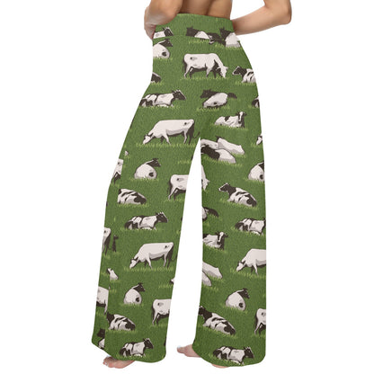 Cow on Grass Print Pattern Women's Wide Leg Lounge Pants