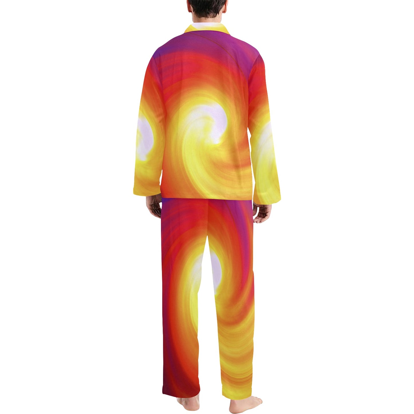 Vortex Twist Swirl Flame Themed Men's Long Pajama Set