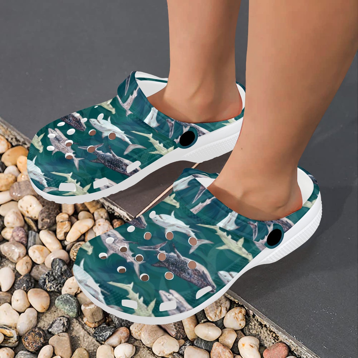Shark Style Print Unisex Clogs Shoes