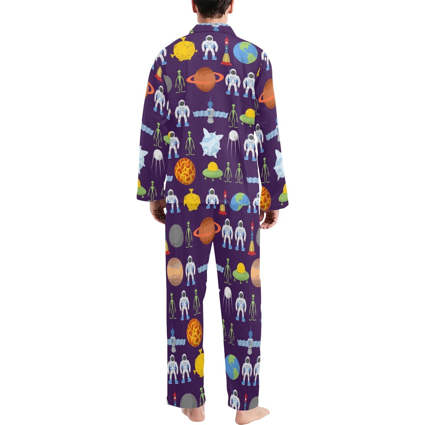 Alien Astronaut Planet Men's Long Pajama Set