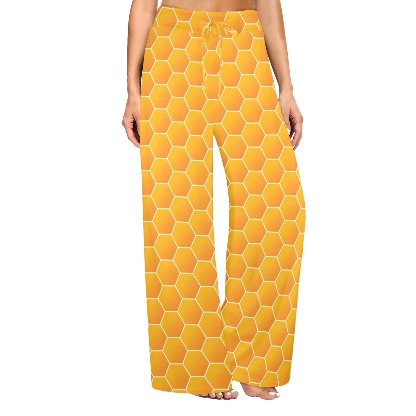 Honey Bee Honeycomb Print Design LKS3011 Women's Wide Leg Lounge Pants