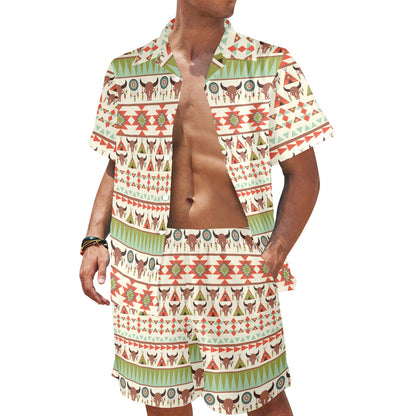 American indian Ethnic Pattern Men's Beach Shirt and Shorts Set