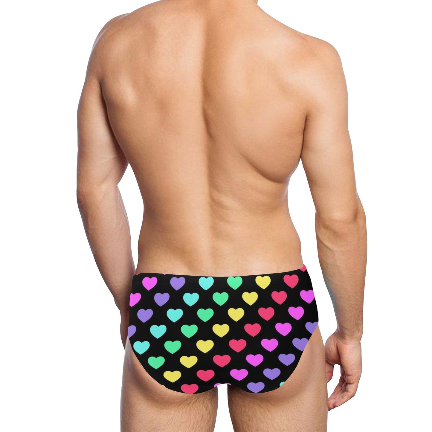Heart Rainbow Pattern Print Design HE02 Men's Swimming Briefs