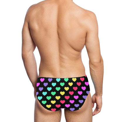 Heart Rainbow Pattern Print Design HE02 Men's Swimming Briefs