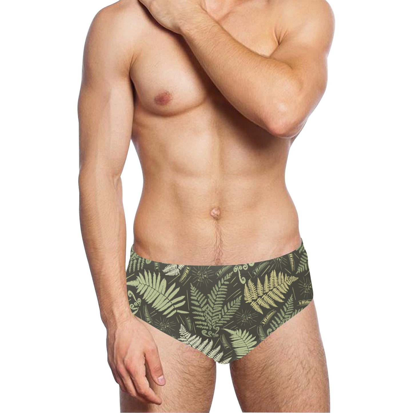 Fern Leave Green Print Pattern Men's Swimming Briefs