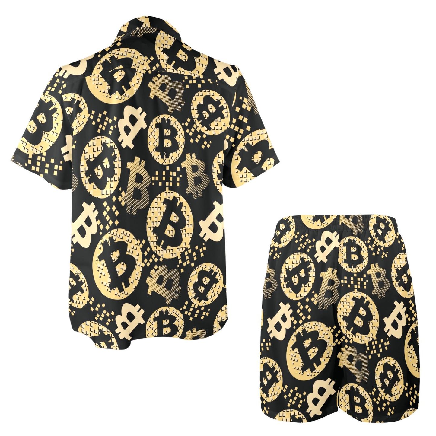 Bitcoin Pattern Print Design DO06 Men's Beach Shirt and Shorts Set