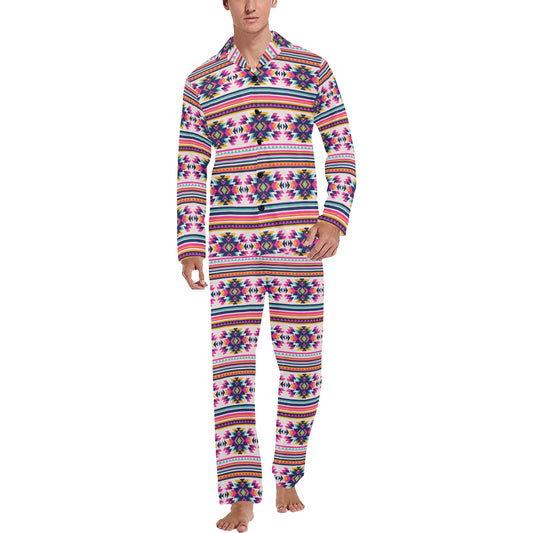 Indian Navajo Neon Themed Design Print Men's Long Pajama Set