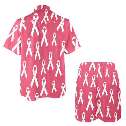 Breast Cancer Awareness Symbol Men's Beach Shirt and Shorts Set