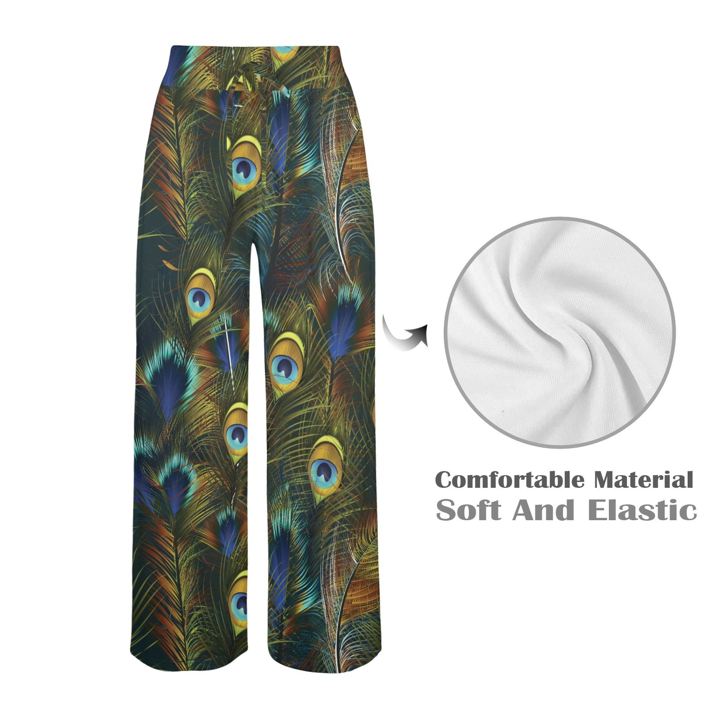 Peacock Feather Pattern Print Design A03 Women's Wide Leg Lounge Pants