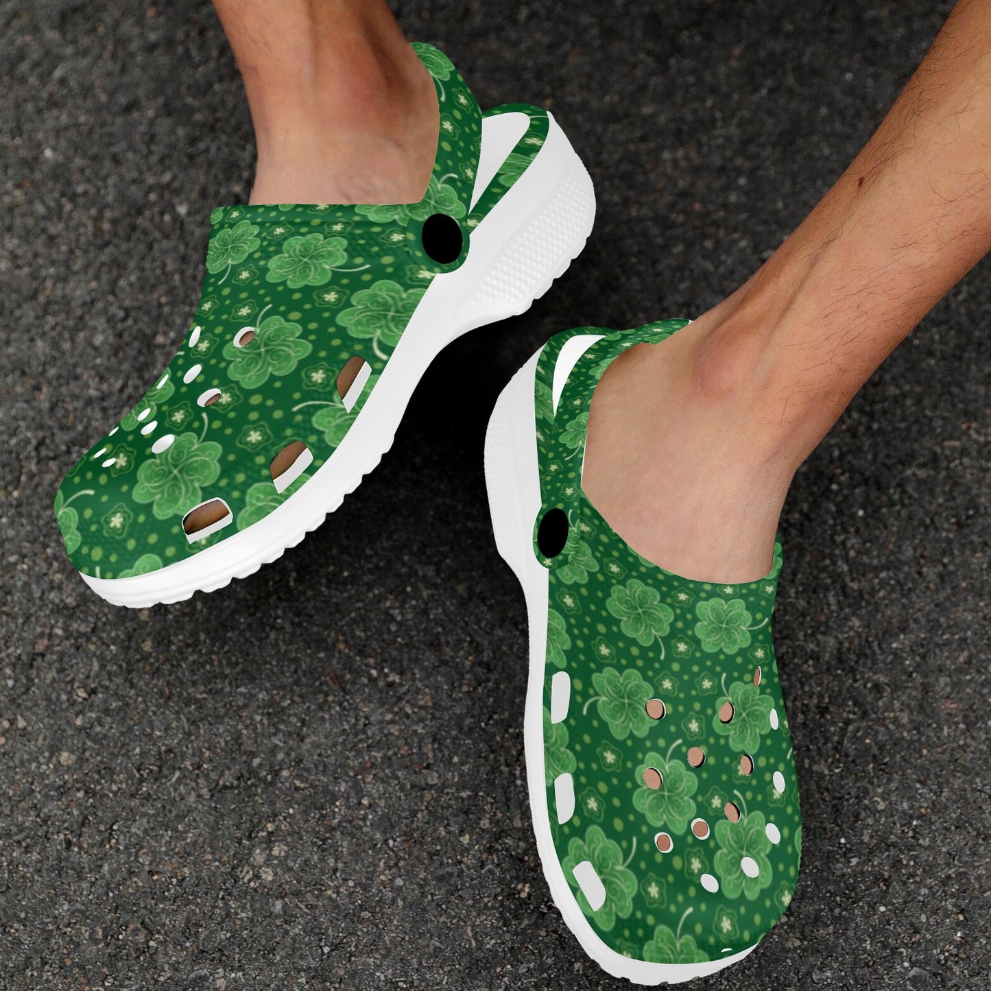 Shamrock Design Print Unisex Clogs Shoes