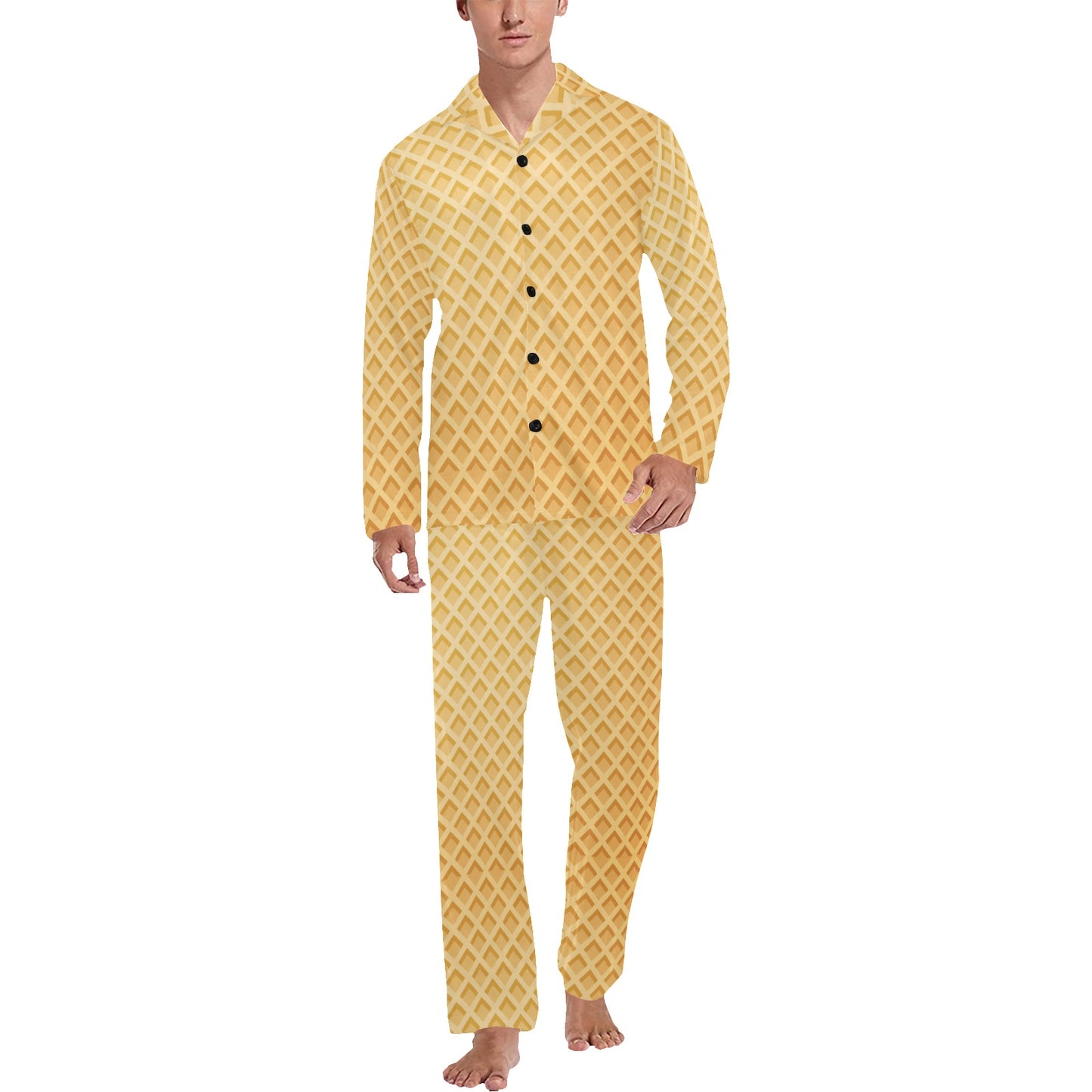 Waffle Texture Print Design LKS302 Men's Long Pajama Set