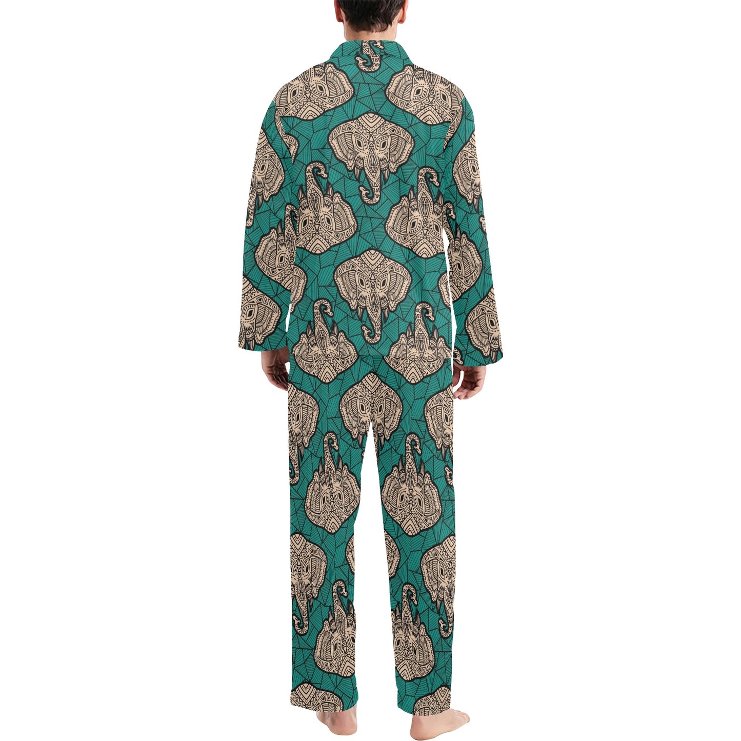 Boho Head Elephant Men's Long Pajama Set
