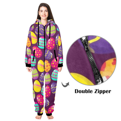 Easter Eggs Pattern Print Design RB04 Hooded Fleece Onesie Pajama Jumpsuit