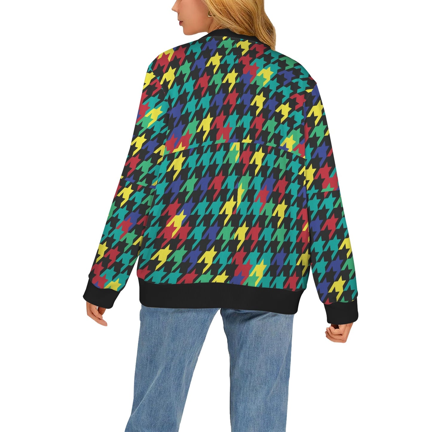 Houndstooth Colorful Pattern Print Design 02 Women's Cardigan