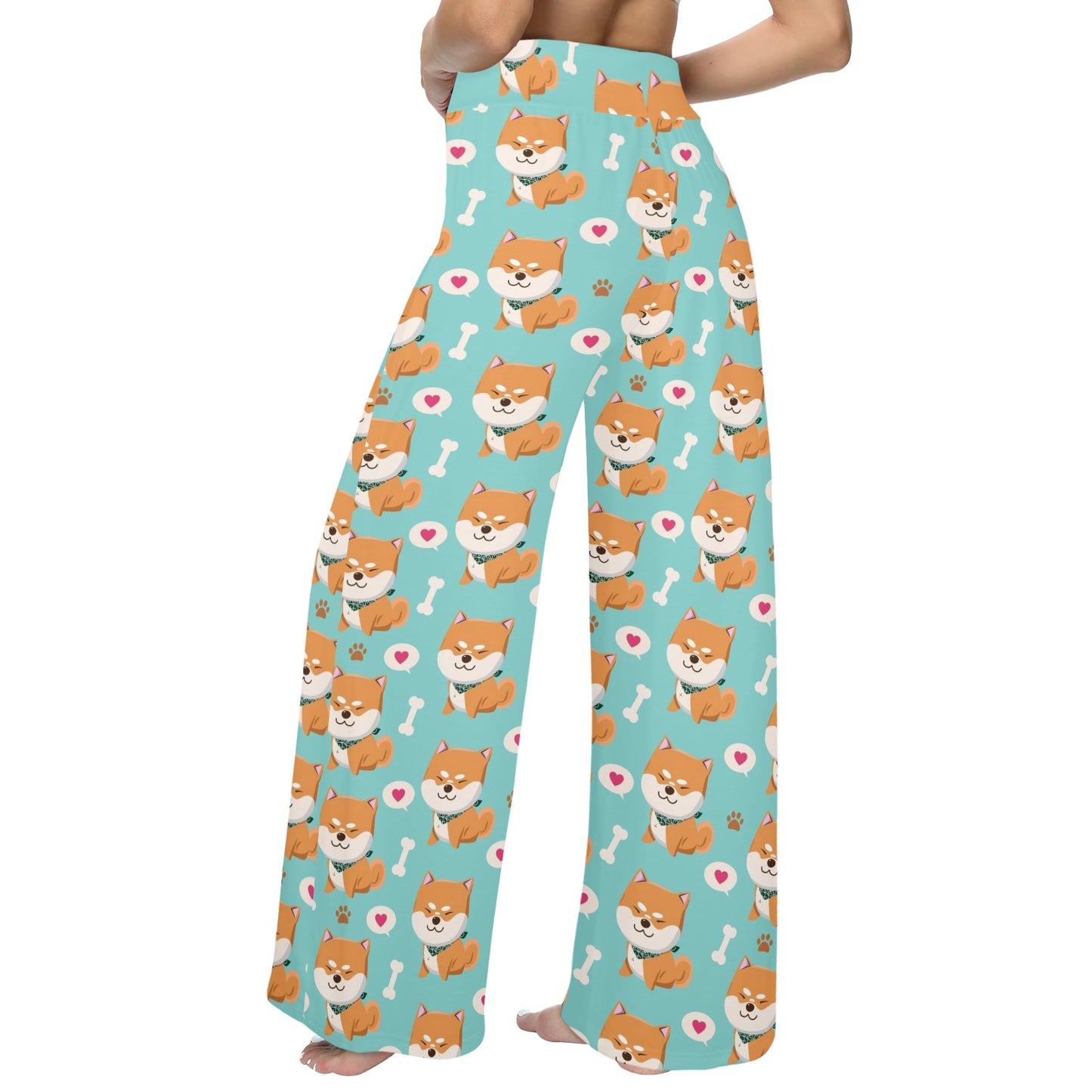 Shiba Inu Print Design LKS3013 Women's Wide Leg Lounge Pants