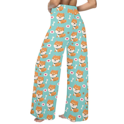 Shiba Inu Print Design LKS3013 Women's Wide Leg Lounge Pants