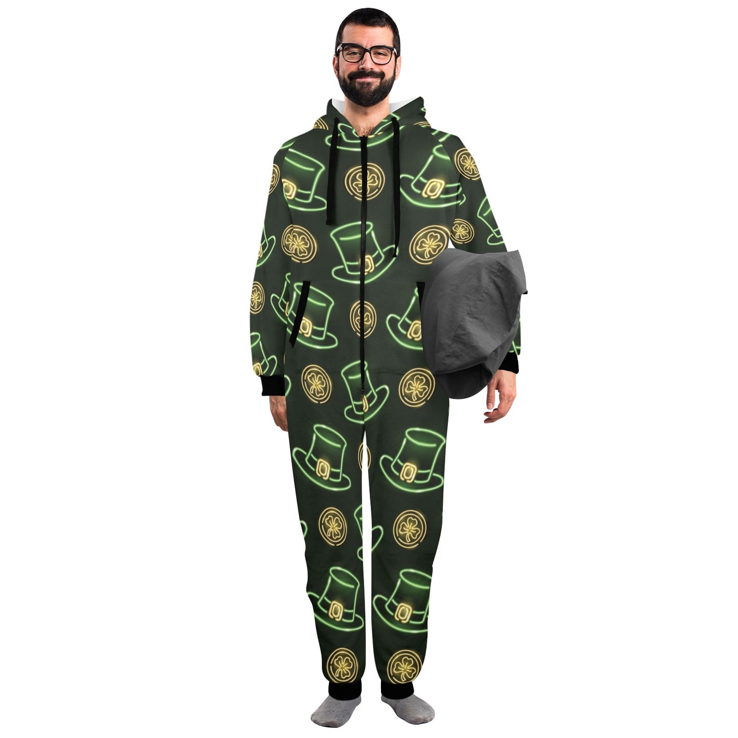 St Patricks Day Print Design LKS308 Hooded Fleece Onesie Pajama Jumpsuit