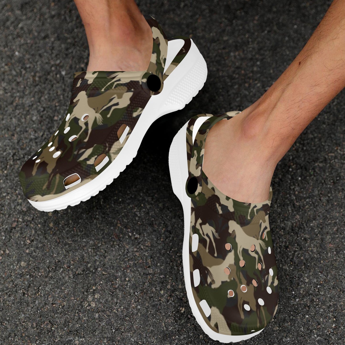 Horse Camo Themed Design Print Unisex Clogs Shoes