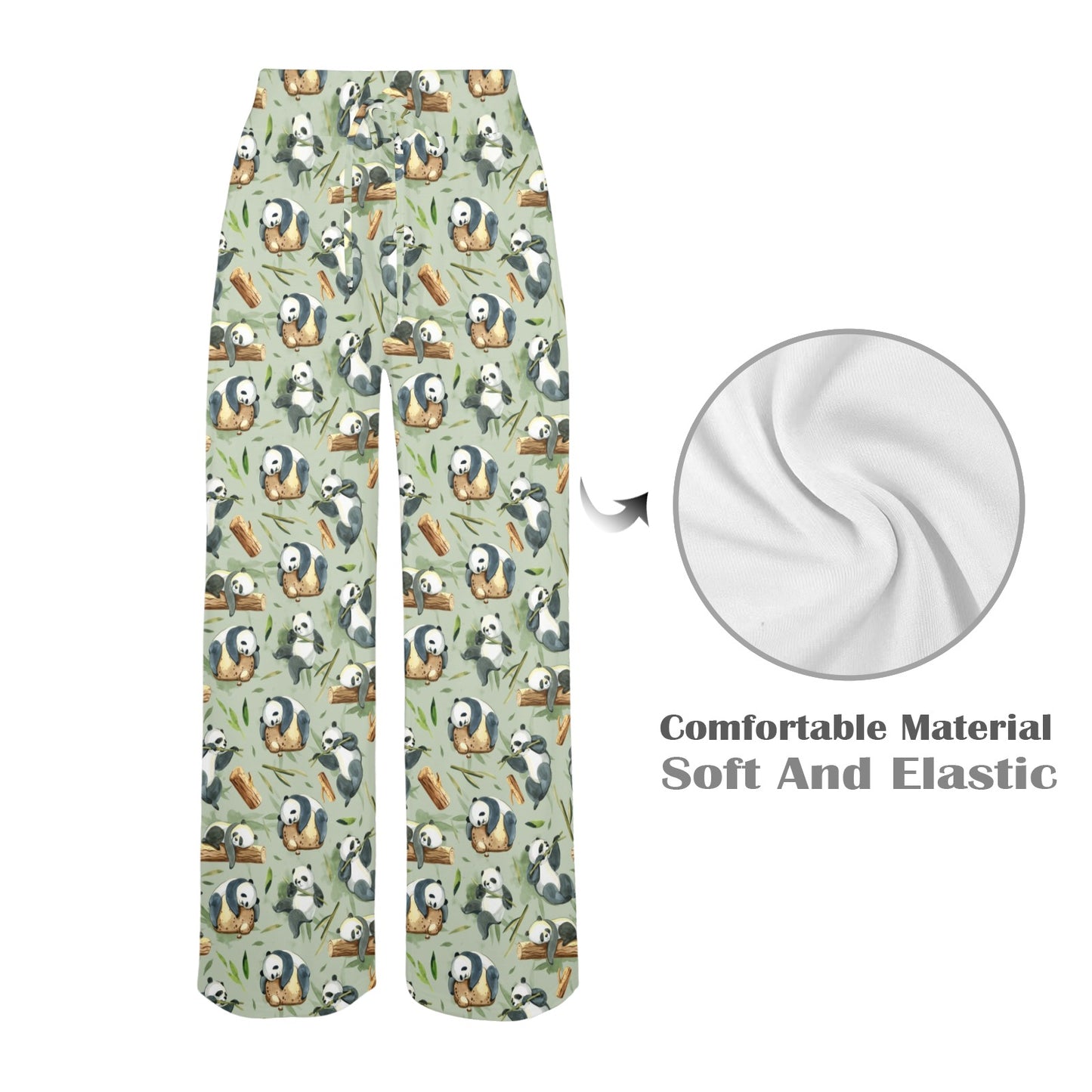 Panda Bear Design Bamboo Print Women's Wide Leg Lounge Pants