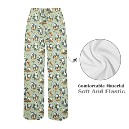 Panda Bear Design Bamboo Print Women's Wide Leg Lounge Pants