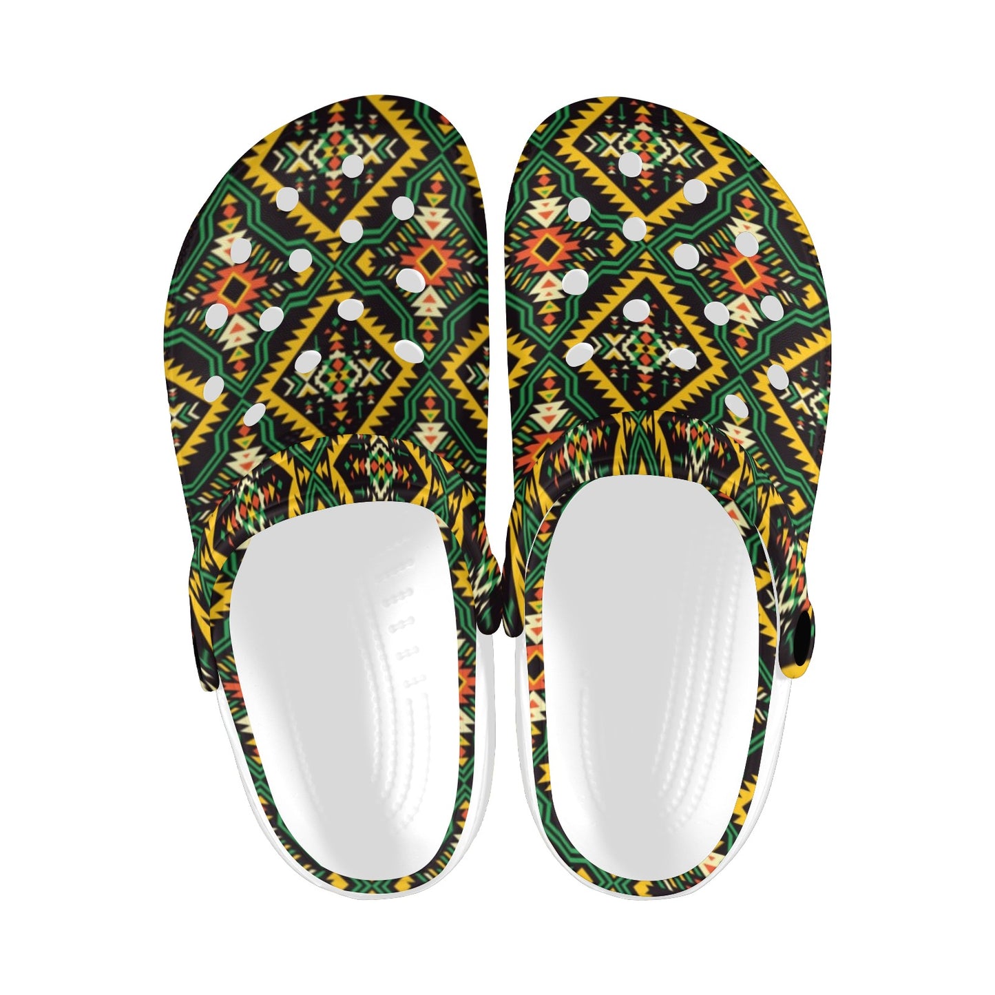 Kente Green Design African Print Unisex Clogs Shoes