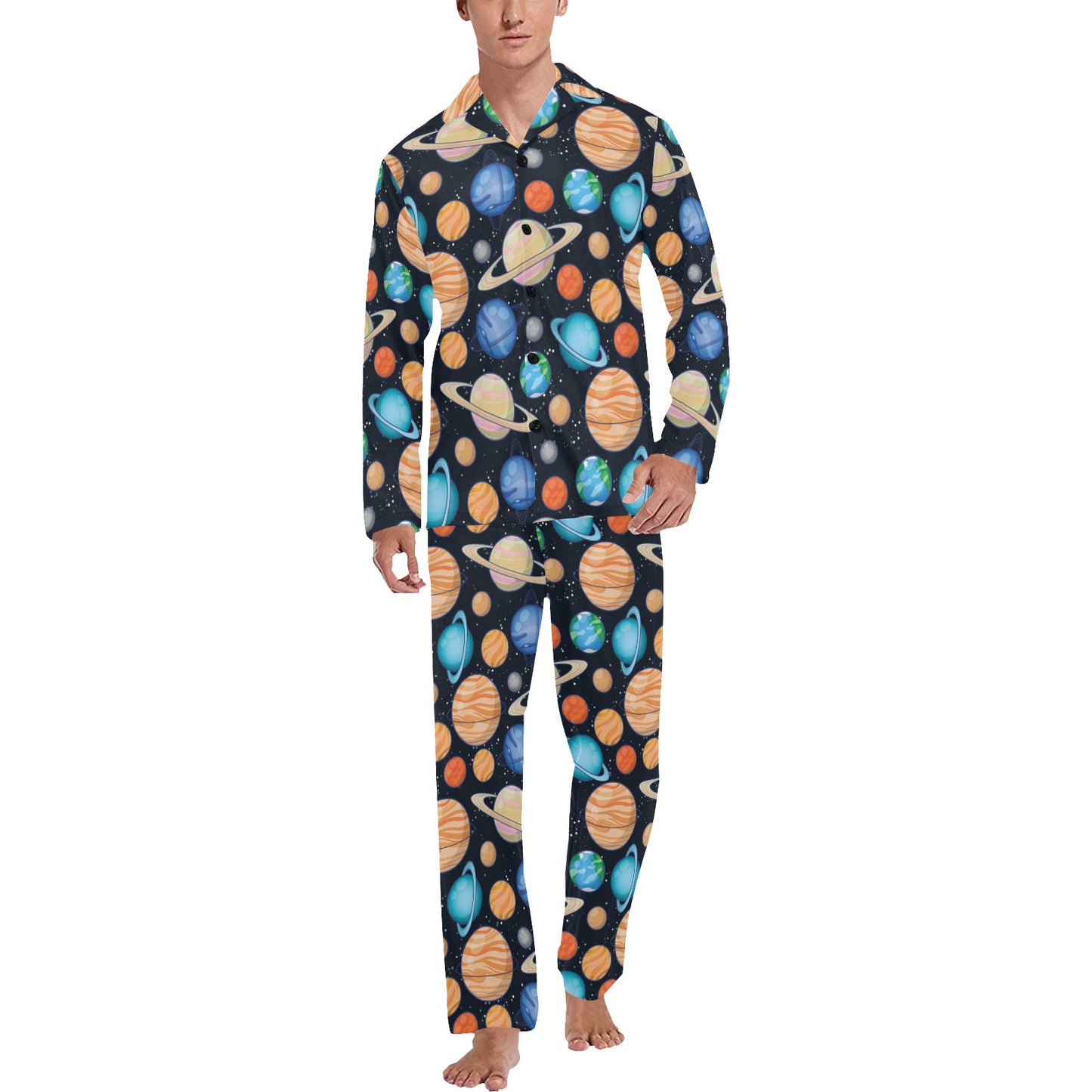 Planet Colorful Print Design LKS301 Men's Long Pajama Set