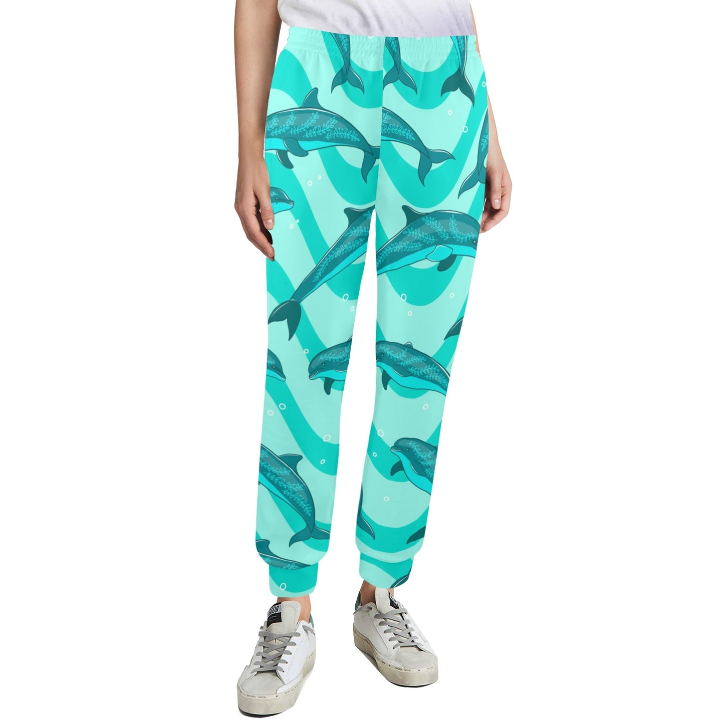 Dolphin Wave Print Women's Casual Track Pants