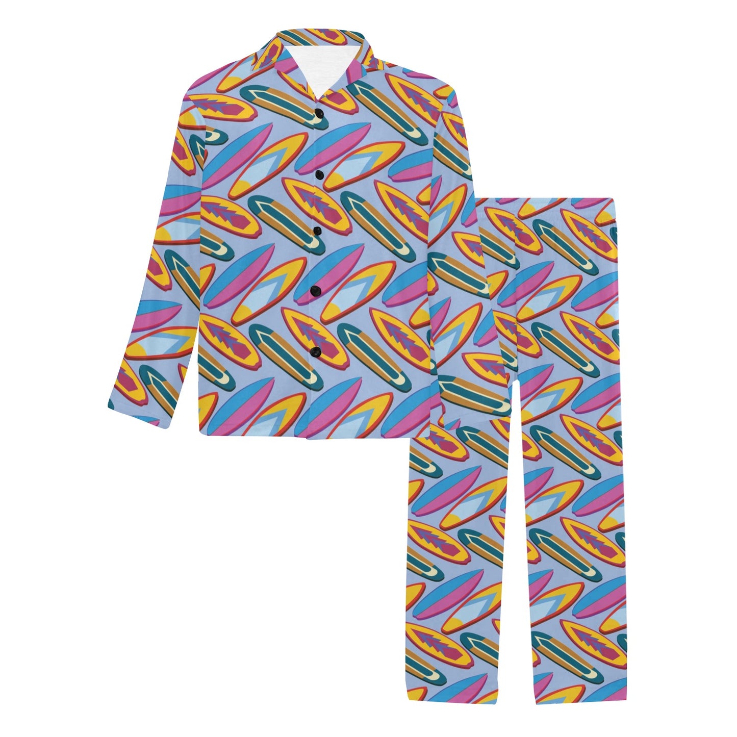 Surfboard Pattern Print Design LKS303 Men's Long Pajama Set
