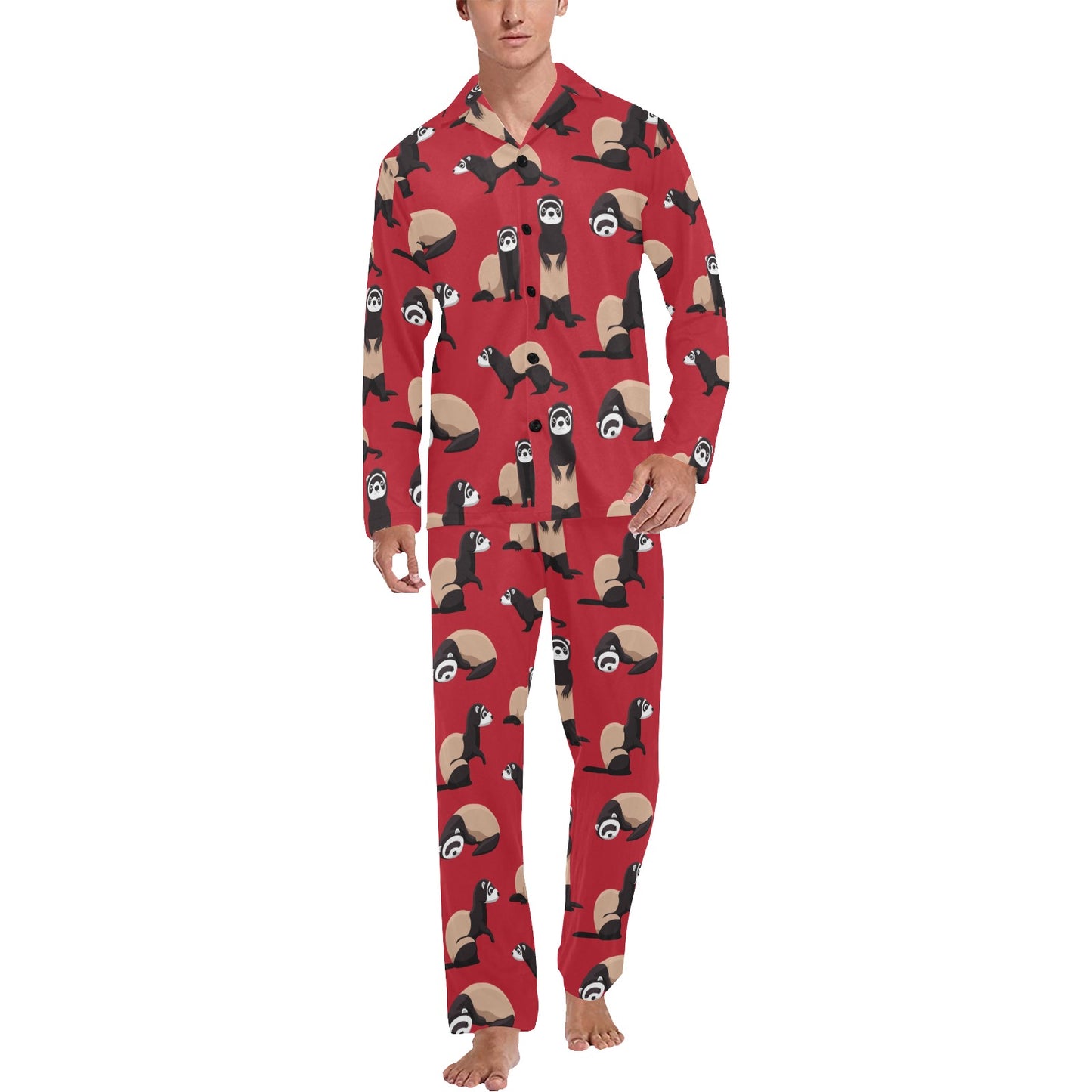 Ferret Pattern Print Design 02 Men's Long Pajama Set