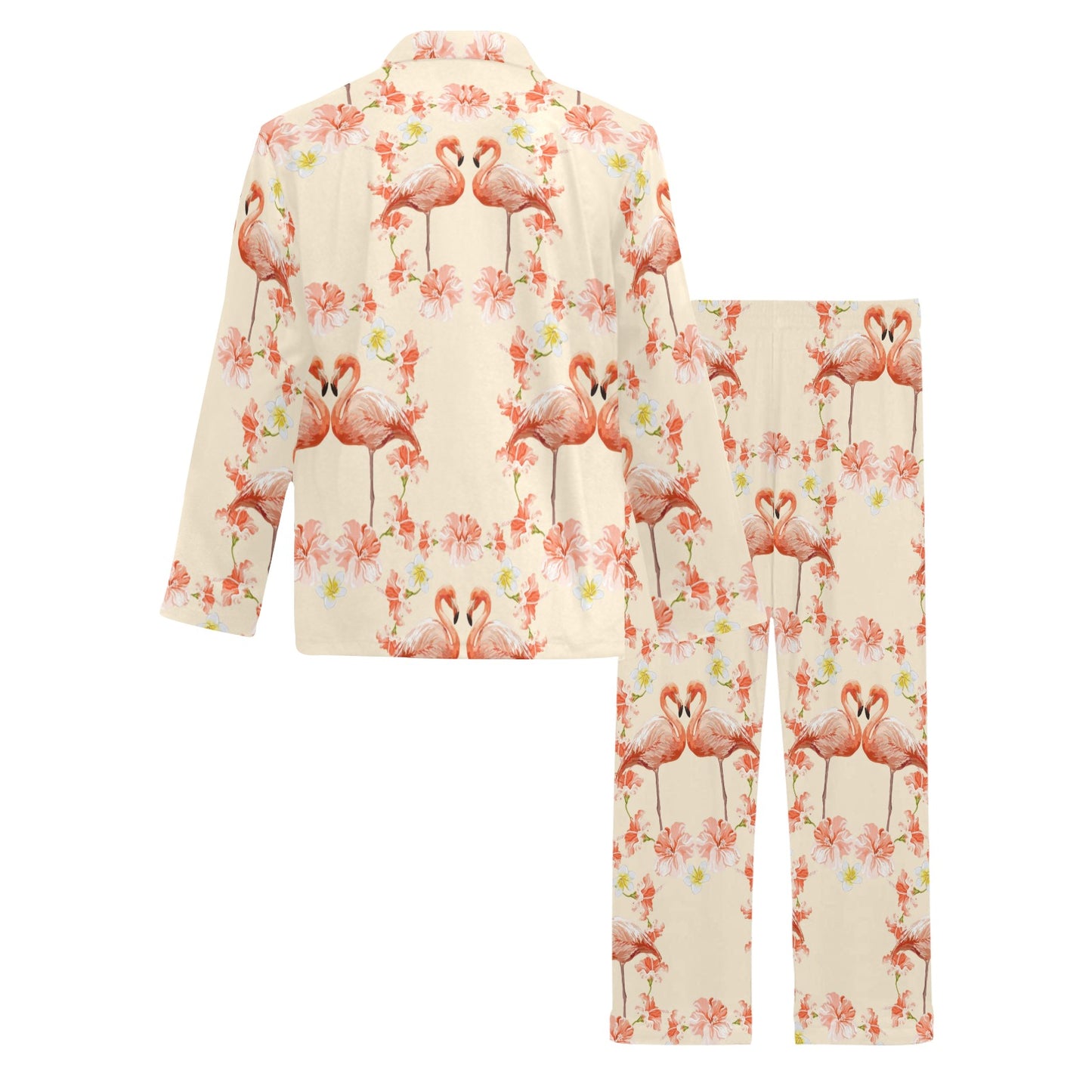 Flamingo Hibiscus Print Pattern Men's Long Pajama Set