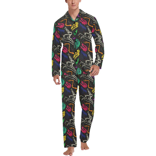 Dinosaur Skull Color Print Pattern Men's Long Pajama Set