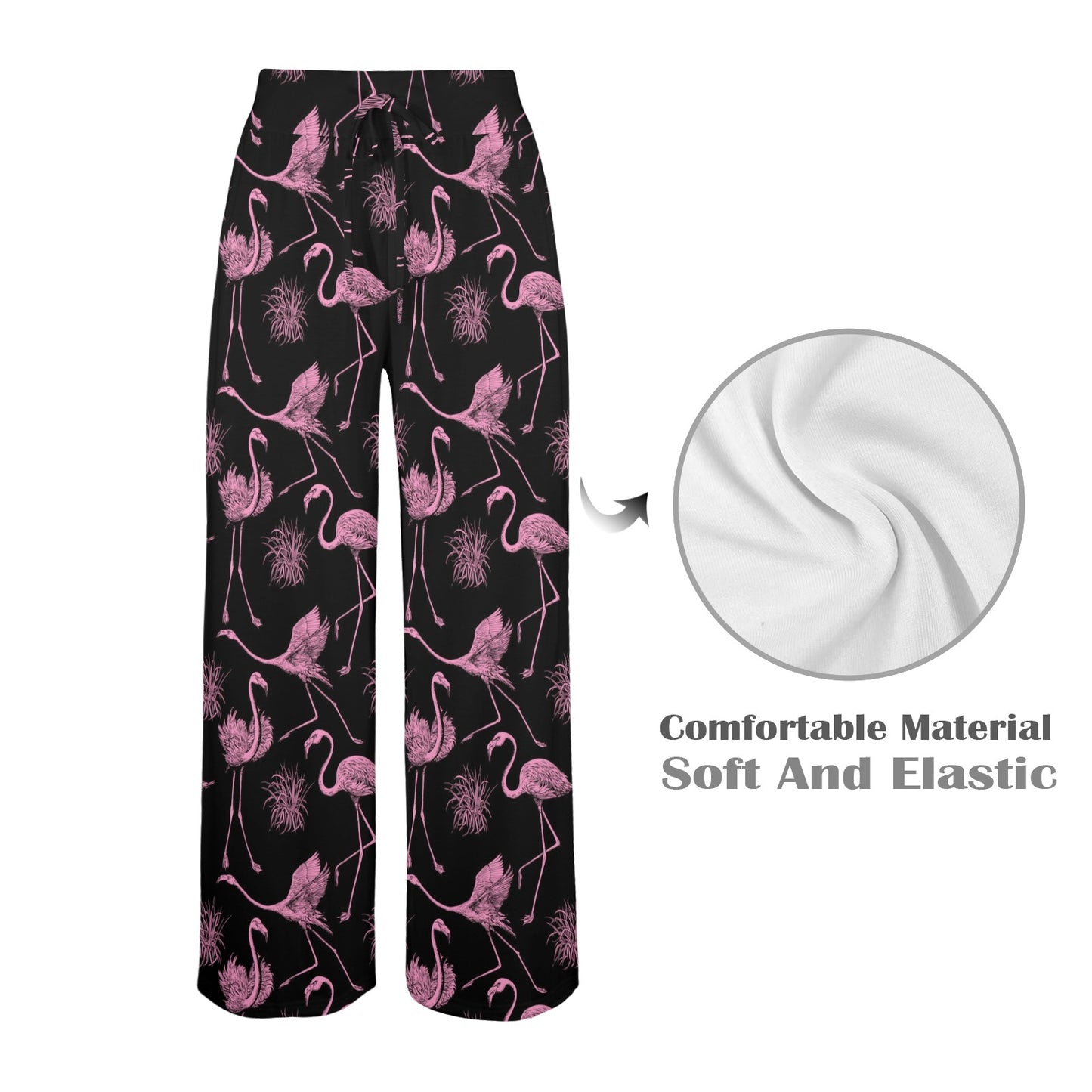 Flamingo Pink Print Pattern Women's Wide Leg Lounge Pants