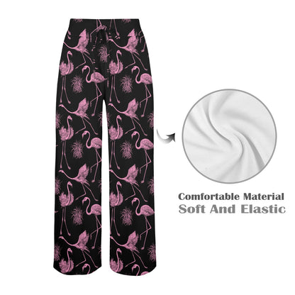 Flamingo Pink Print Pattern Women's Wide Leg Lounge Pants